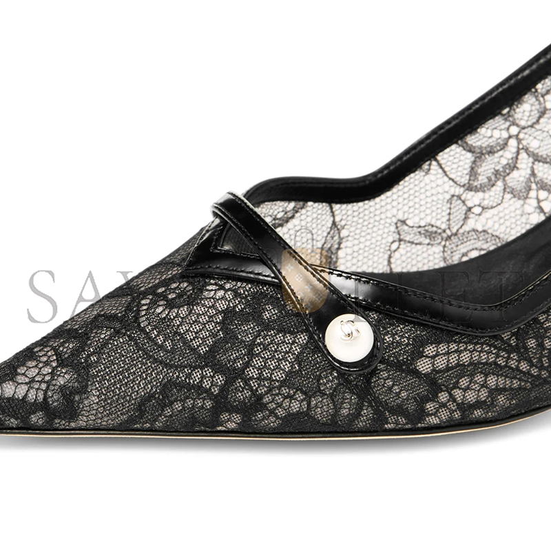 JIMMY CHOO AMITA 45 BLACK JIMMY CHOO LACE AND SPAZZOLATO PUMPS AMITA45DRH